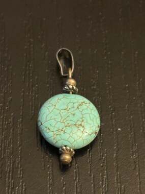 Turquoise Howlite Pendant Silver Tone Boho